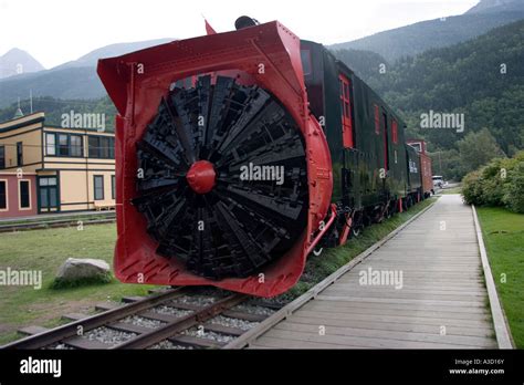 Winter In Alaska In Skagway Alaska Large Railroad Snow Plow Stock