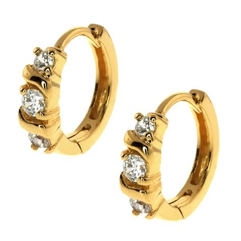 Gold Plated Huggie Hoop Earrings With Cubic Zirconia Mm Length X Mm