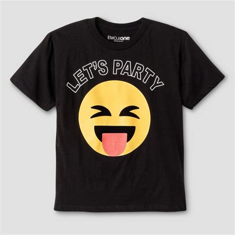 Boys Emoji Lets Party Graphic T Shirt Black Black Shirt T Shirt