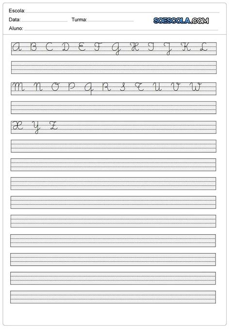 Caligrafia do alfabeto com letras cursivas - Alfabeto Cursivo para imprimir