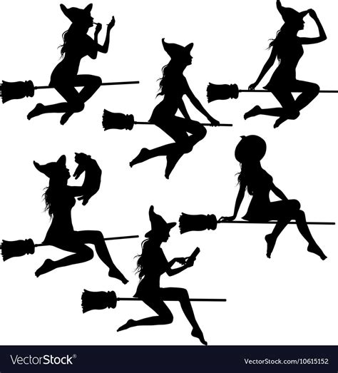 Set Of Beautiful Sexy Witch Silhouettes Royalty Free Vector