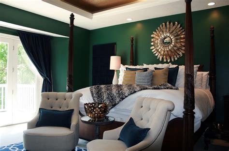 Emerald Wall Bedroom Transitional With Green Traditional Side Tables