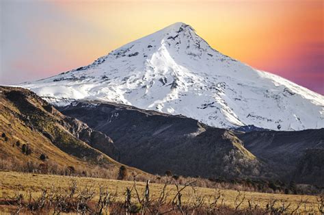 Volcano Lanin At Sunset Argentina Stock Photo Download Image Now