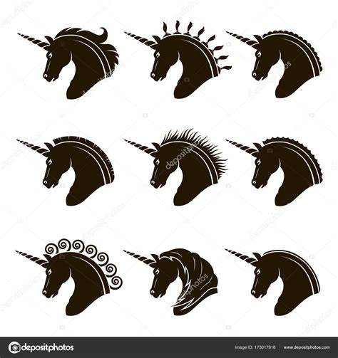 Set Of Unicorn Heads Stock Vector Image By ©alexkava 173017918