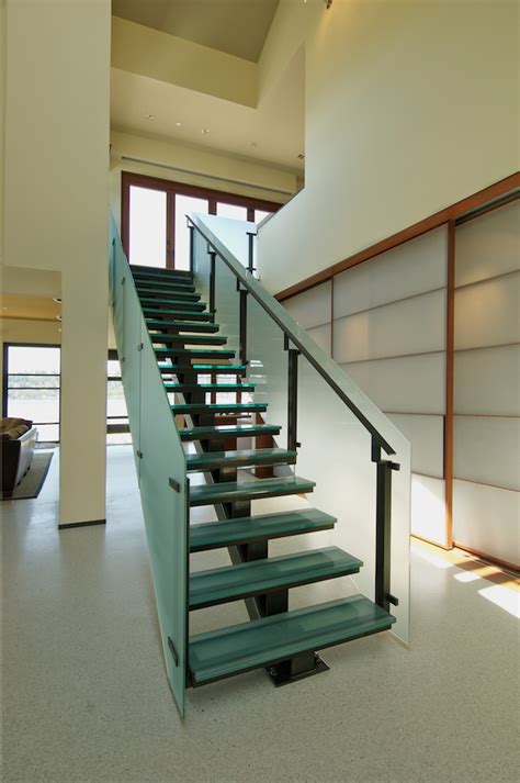 Seattle Glass Block Structural Glass Stair With Glass Railing