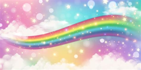 Holographic Fantasy Rainbow Unicorn Background With Clouds And Bubbles