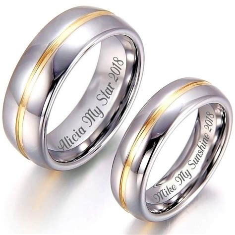 personalized-couple-promise-rings-silver-gold-ring-titanium-band-set