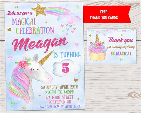 Unicorn Birthday Invitation Unicorn Invitation Magical Unicorn Party