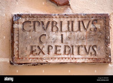 Latin Lateen Inscription Written Ancient Stone On Wall Rome Italy