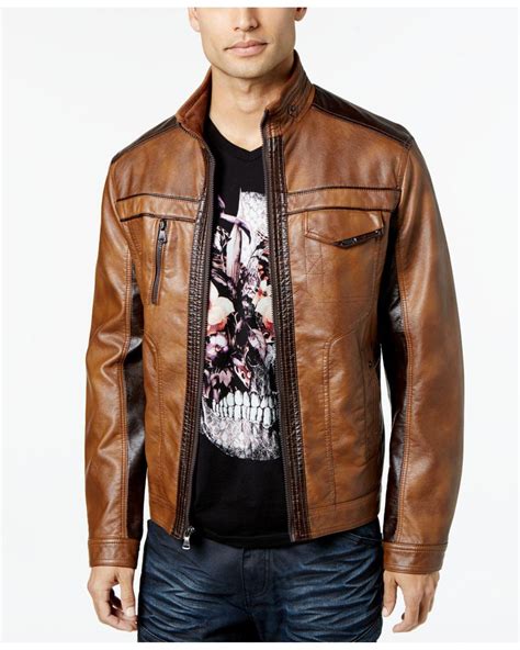 Inc International Concepts Jones Two Tone Faux Leather Jacket In Brown