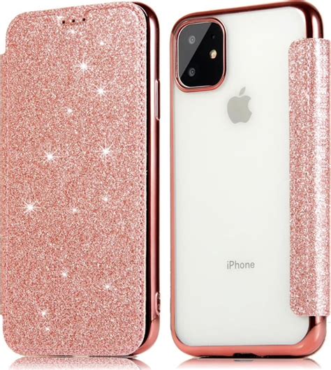Apple Iphone 11 Pro Flip Case Roze Glitter Pu Leer