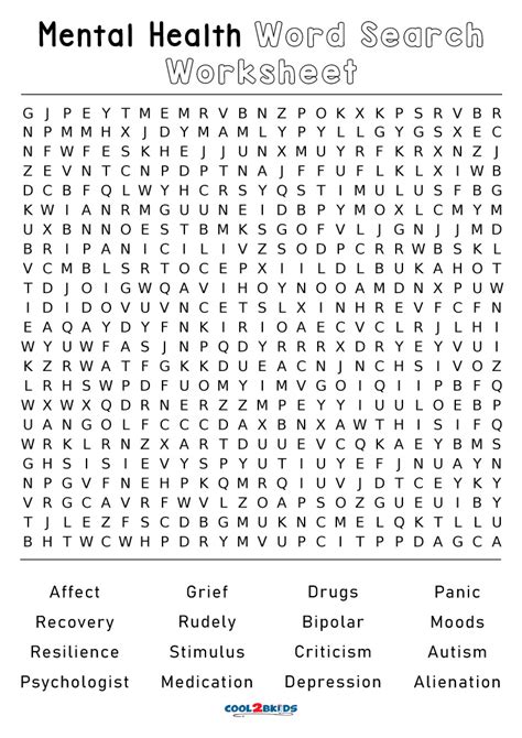 Printable Mental Health Word Search Cool2bkids