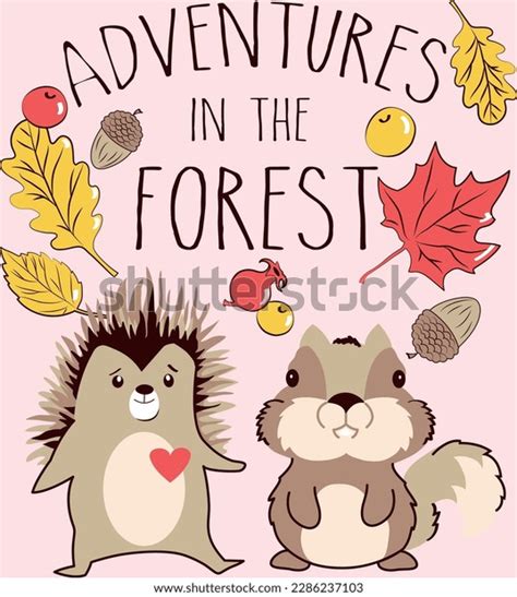 Squirrel Hedgehog Vector Cartoon Forest Cute Stock Vector Royalty Free