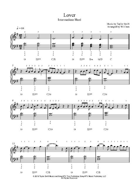 Lover By Taylor Swift Sheet Music And Lesson Intermediate Level In 2023