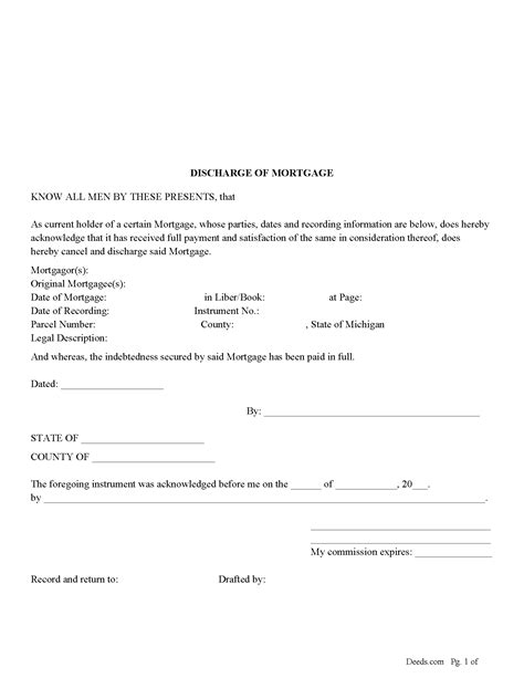 Osceola County Discharge of Mortgage Form | Michigan | Deeds.com