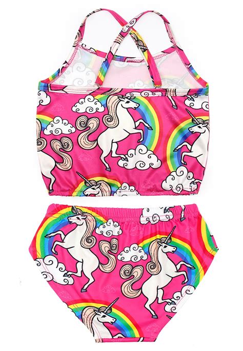 Cotrio Rainbow Unicorn Swimsuit Girls Two Pieces Bikini Set Kids