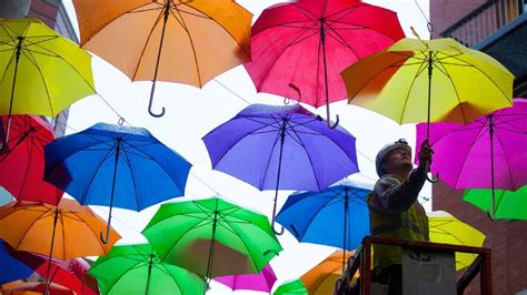 Colorful Umbrellas Brighten Up Capital Plaza Ahead Of Arts