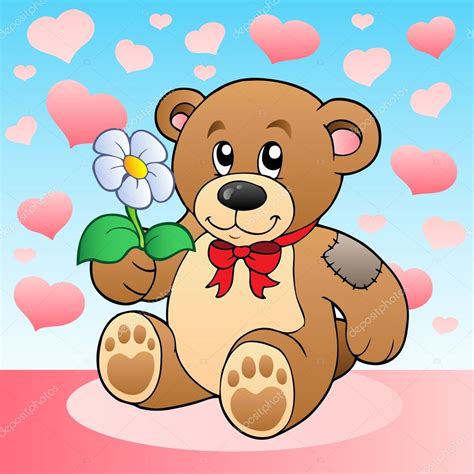 Teddy Bear With Flower And Hearts — Stock Vector © Clairev 4915649