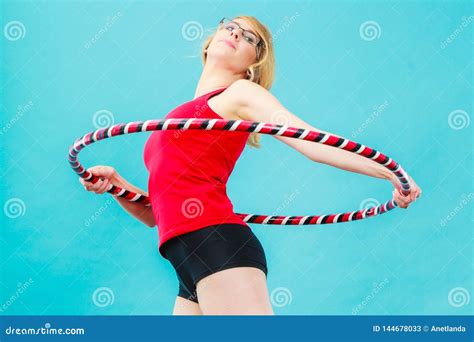 Fit Woman With Hula Hoop Doing Exercise Stock Image Image Of Body Sport 144678033