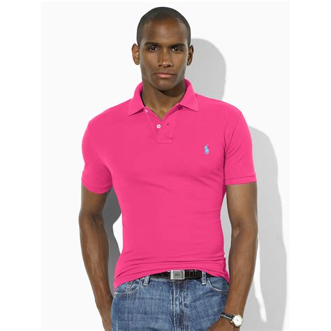Polo Ralph Lauren Slim Fit Mesh Polo Shirt In Pink For Men Lyst