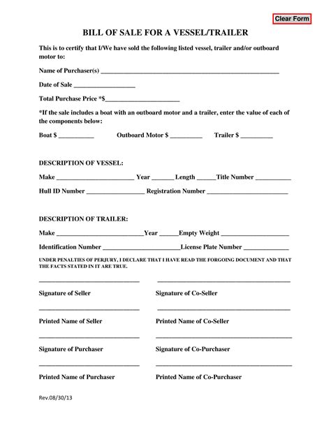 Free Trailer Bill Of Sale Template Fillable Forms