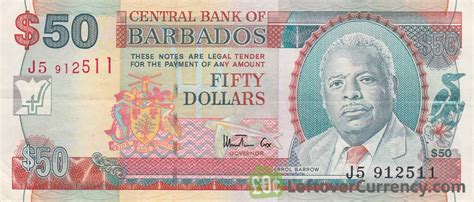 50 Barbados Dollars Banknote National Heroes Square Exchange Yours
