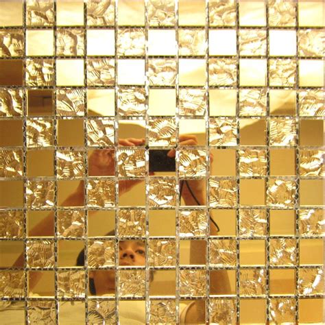 Gold Mirror Glass Tile Home Interior Wall Deco Mesh Kitchen Backsplash