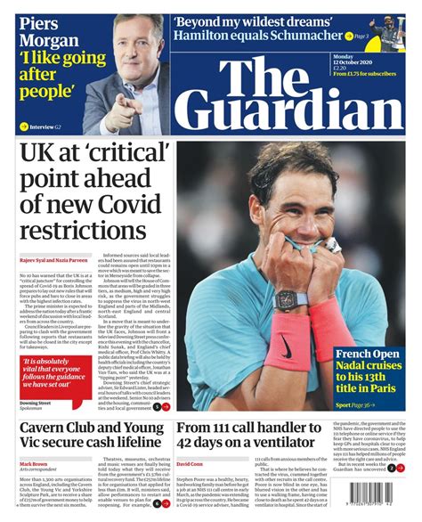 The Guardian October 12 2020 Newspaper Get Your Digital Subscription