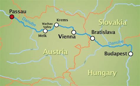Map Passau Germany To Budapest Hungary Via The Danube River