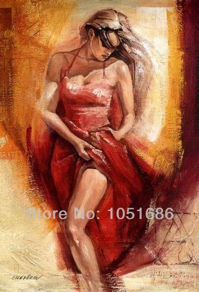 Modern Hand Painted Abstract Woman Canvas Painting Beautiful Sexy Red