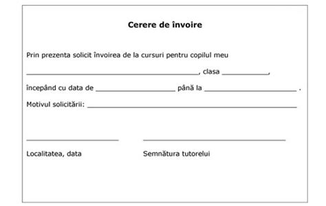 Moara lui Gelu: Model de cerere de ÎNVOIRE pentru ELEVI 2018
