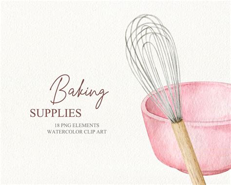 Watercolor Baking Supplies Clipart Hand Drawn Bakery Logo Etsy