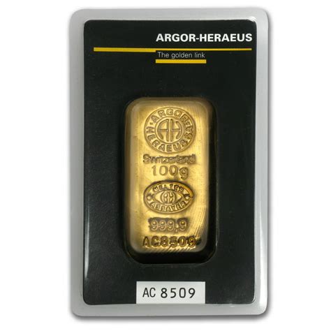 Argor Heraeus 100 Gram Gold Bar Argor Heraeus