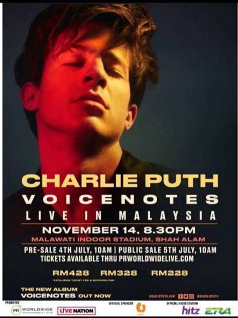 Charlie Puth Voicenotes Tour Live In Malaysia Tickets Vouchers Local Attractions And