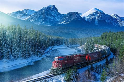 Hd Wallpaper Train Landscape Nature Ice Mountains Forest Canada
