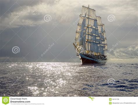 Sailing Ship On The Background Of Stormy Sky Sailing Luxury Yacht