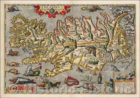 historic map islandia 1590 abraham ortelius vintage wall art iceland map sea monsters
