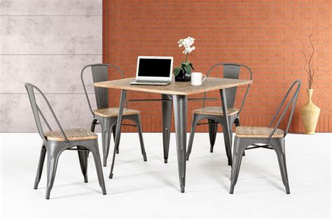 Thick circular travertine discs with brass rings in between. Modrest T-14005 Modern Grey Metal and Wood Square Dining Table