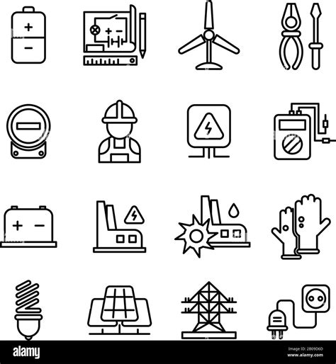 Electricity Industry Electrical Engineering Vector Line Icons Energy