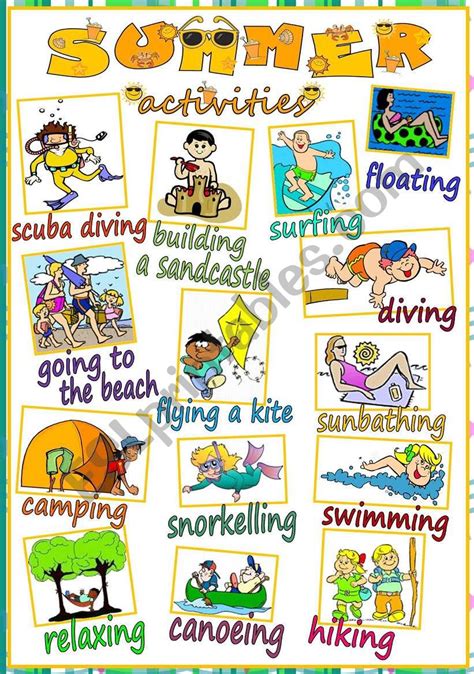 Summer Activities Poster Esl Worksheet By Mada1