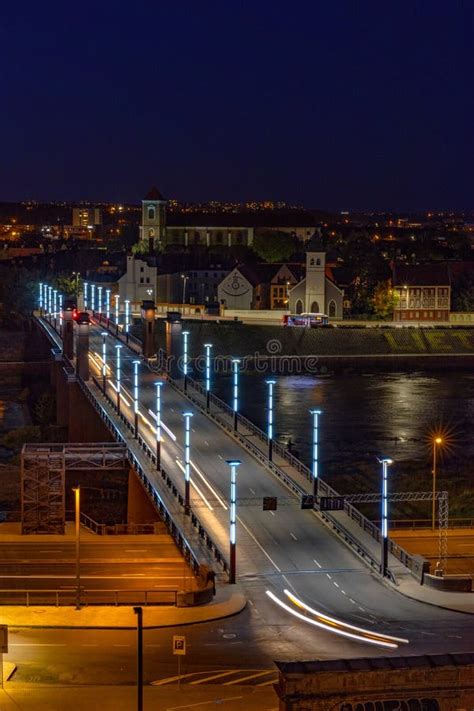 Aleksotas Bridge At Nightkaunas Lithuania Stock Photo Image Of