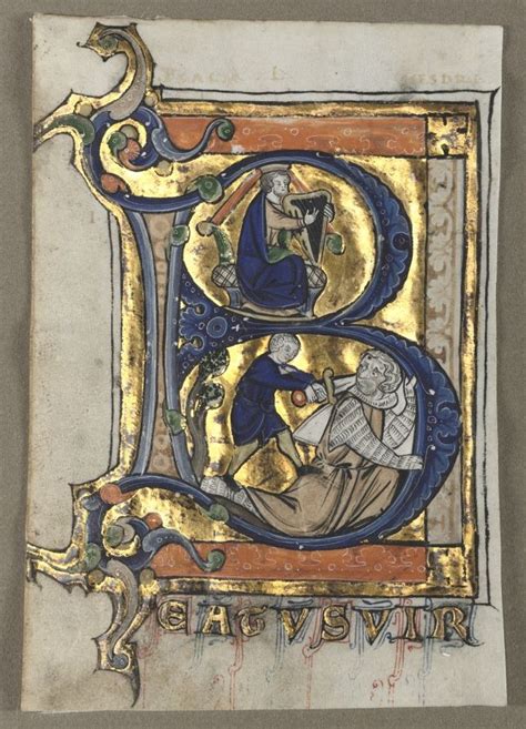 An Illuminated Initial Decorated With Gold And Blue