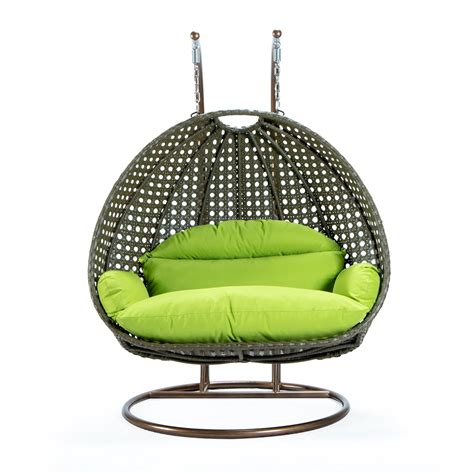 Leisuremod Wicker Hanging 2 Person Egg Swing Chairlight Green