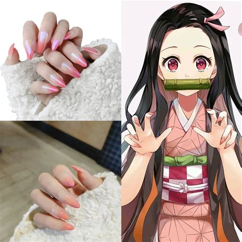 Anime Nail Demon Slayer Kimetsu No Yaiba Kamado Nezuko Pink Fake Nail