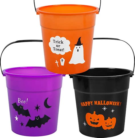 Zcaukya Halloween Candy Bucket Set Of 3 Halloween Plastic Jack O