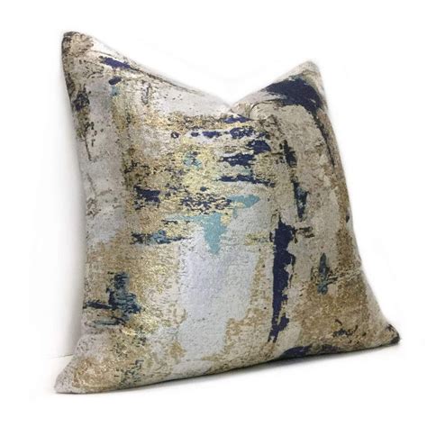Lumina Metallic Gold Blue Gray Quartz Texture Pillow Cover Pillow