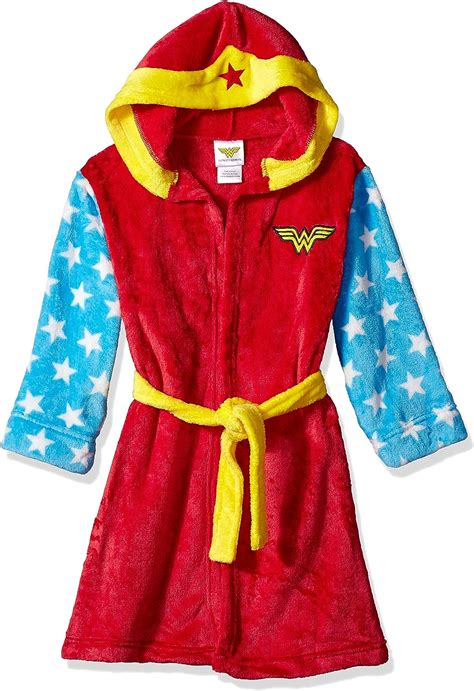 Robes Girls Wonder Woman Super Hero Hooded Plush Fleece Bathrobe Robe Girls
