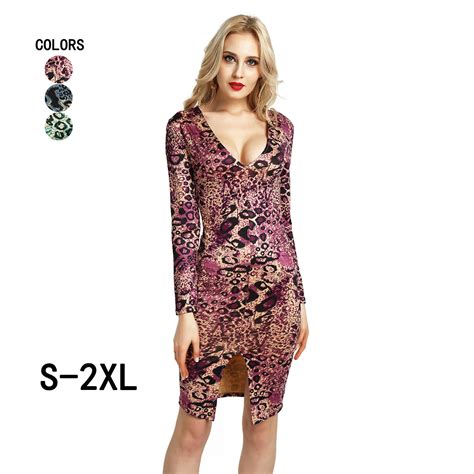 Fashion Leopard Print Women Bodycon Dresses S 2xl Western Sexy Girls Vestidos Full Sleeve Deep V