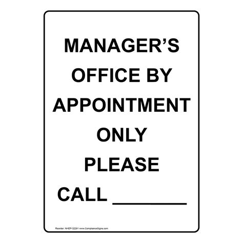 Portrait Managers Office By Appointment Only Sign Nhep 32291
