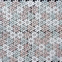 Daisy Flower Pattern Green Celeste Thassos Pink Tumbled Marble Mosaic